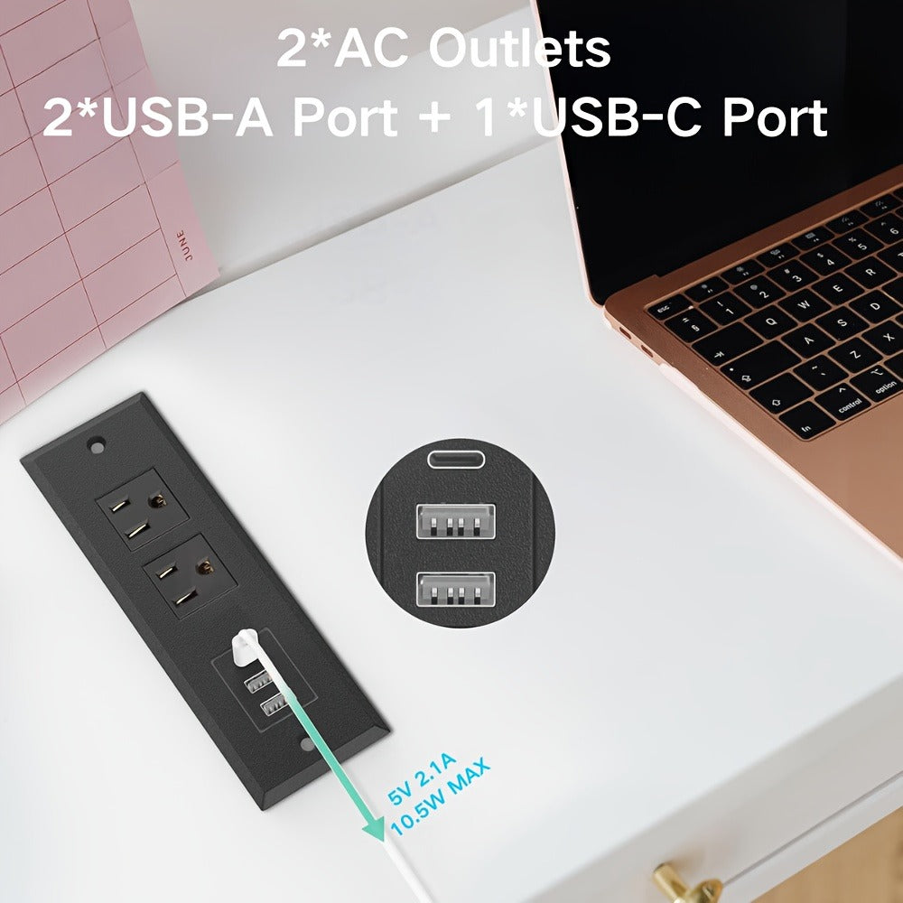 Recessed Power Strip Flush Mount Desk Outlet with USB-C & USB-A Ports In-Desk Power Grommet for Conference Room Office Table Furniture 1.5m Cord