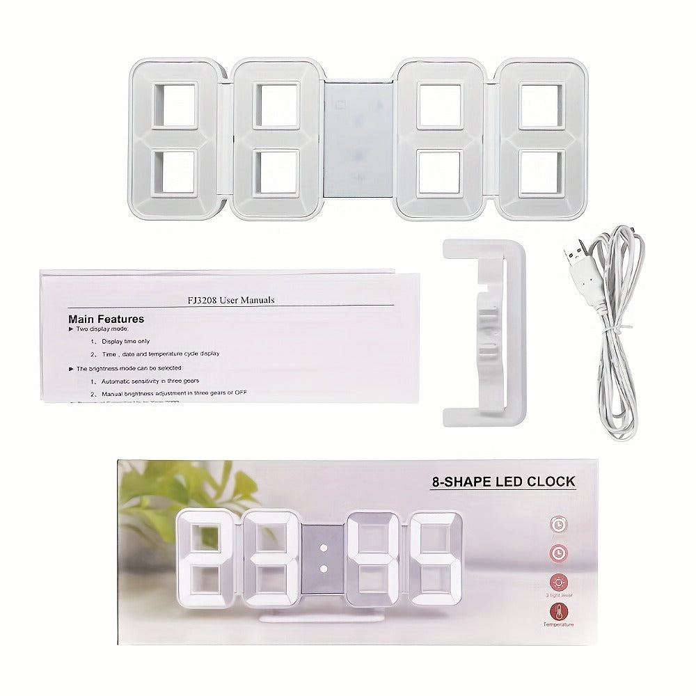 3D LED Digital Alarm Clock Colorful Night Light Home Decor Bedroom Desk Clock USB Powered