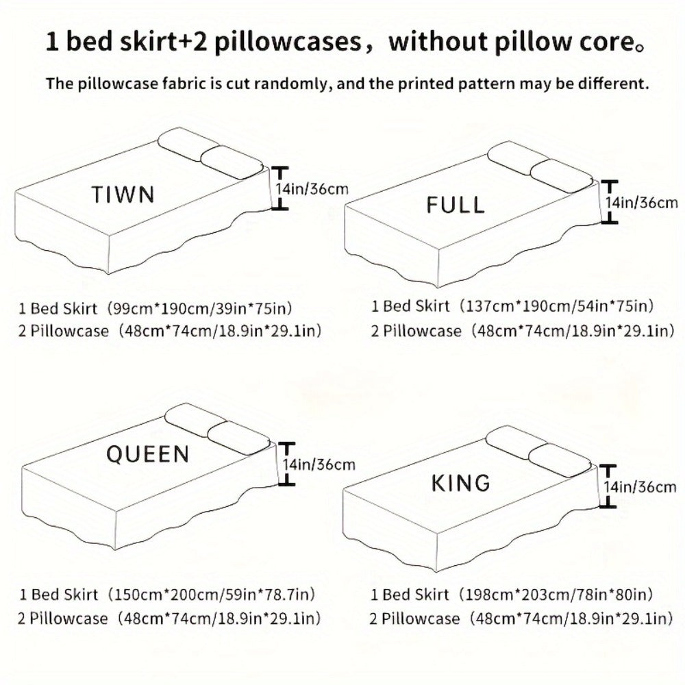 Macrame Lace Bed Skirt Set 3pcs ¨C Double Layer Non-Slip Bed Skirt with 2 Pillowcases All Seasons Twin Full Queen King