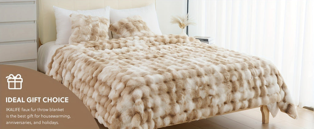Faux Rabbit Fur Fluffy Blanket ¨C Thick Warm Soft Plush Throw for Bed & Living Room, Luxury Furry Blanket, 8 Colors, 4 Sizes