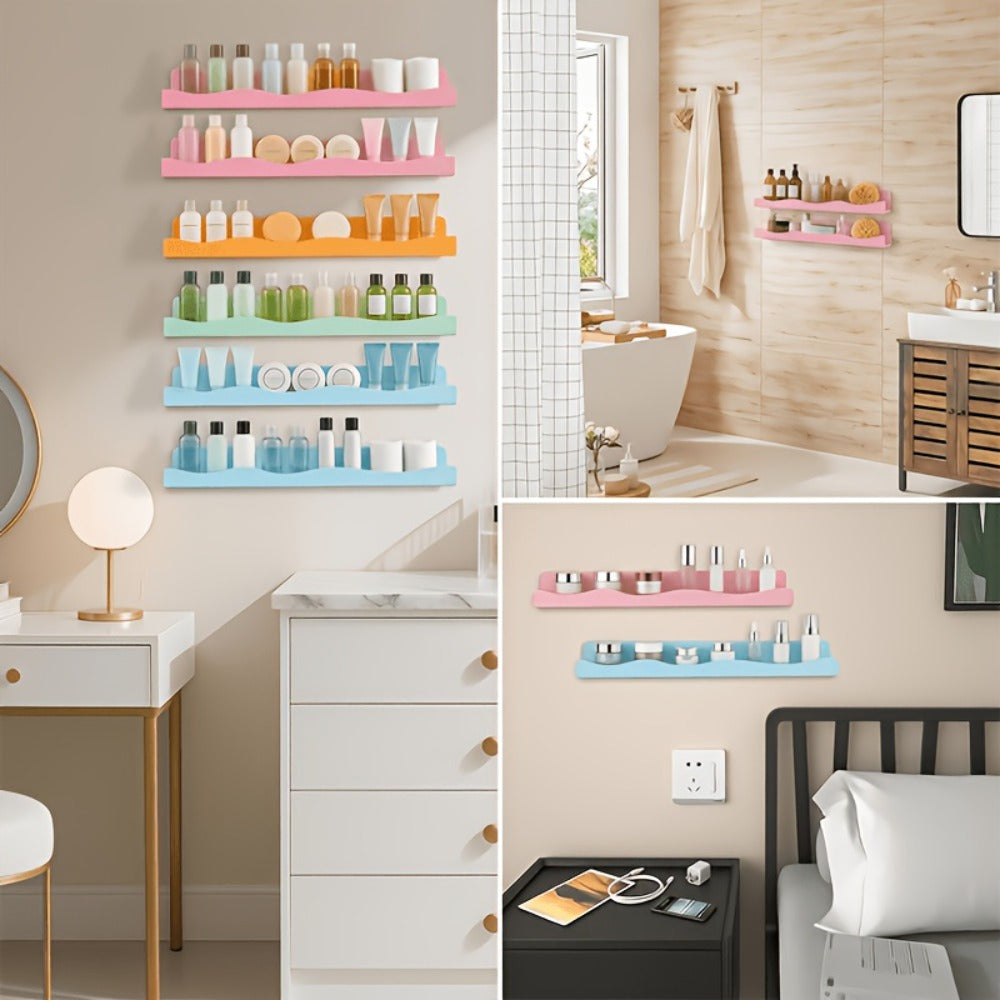 Iridescent Acrylic Floating Shelves Wall Mounted ¨C Colorful Rainbow Storage Rack for Nail Polish, Cosmetics & Sundries, Art Deco Style Bathroom & Bedroom Shelf, 2 or 4 Pack (Pink / Macaron / Clear)