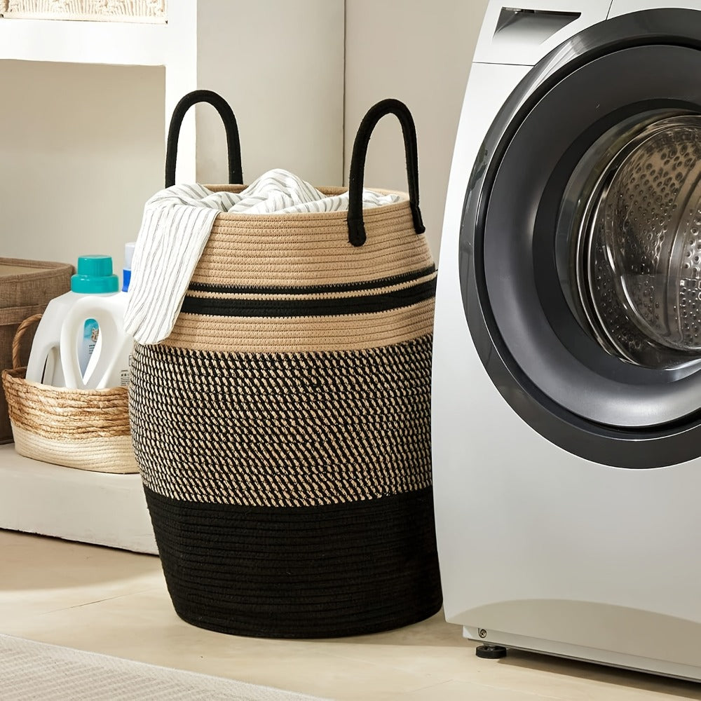 Laundry Hamper Basket Large Bohemian Foldable Clothes Hamper with Extended Handle - Fabric Oval Storage Bin for Bedroom Dorm Hotel, Space-Saving Tall Cloth Basket 22 Inch, Collapsible Laundry Basket