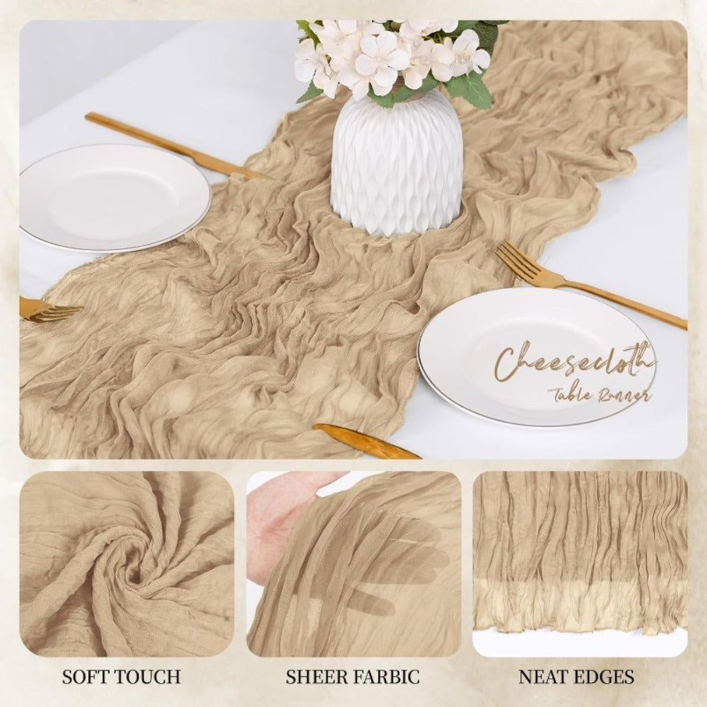 Cheesecloth Table Runner 6 Pack | Boho Gauze Semi-Sheer Fabric 21.7¡Á72.8 Inch for Wedding, Baby Shower & Farmhouse Decor