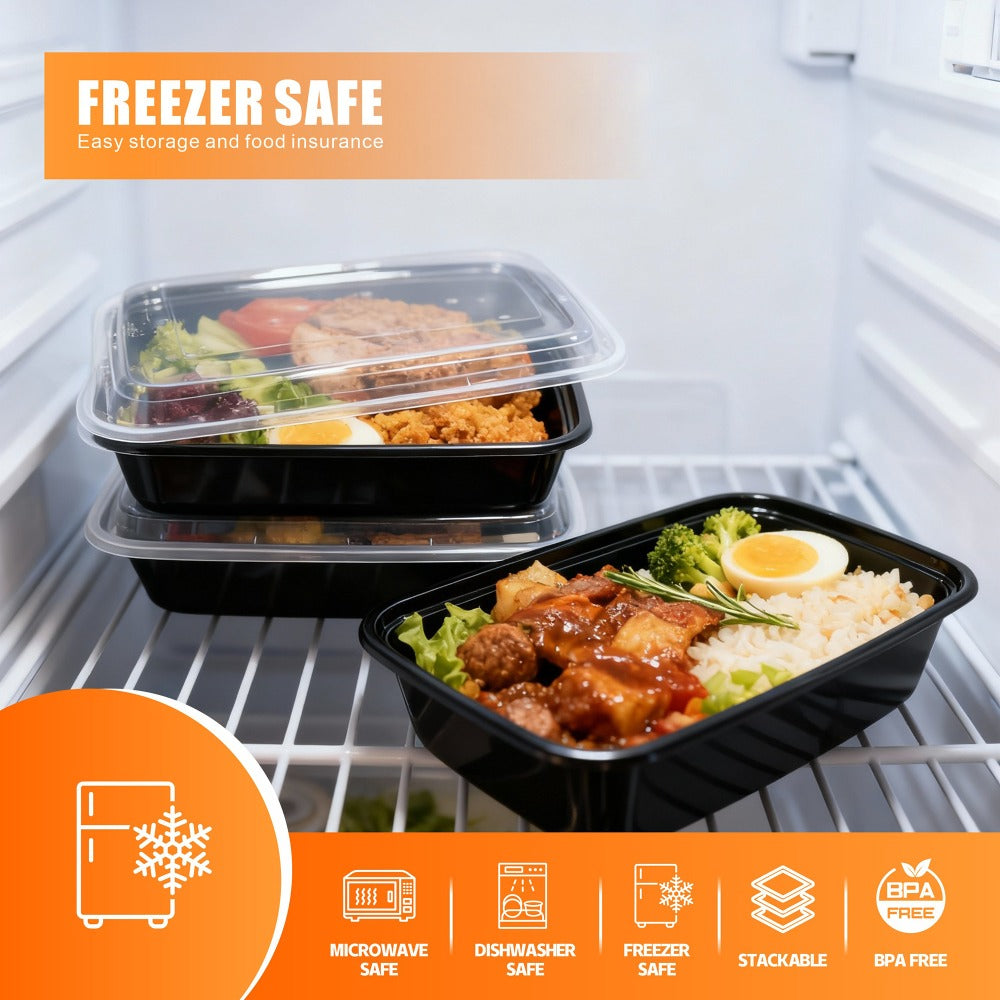 Meal Prep Containers with Lids 50 Pack BPA Free ¨C 32oz & 38oz Stackable Disposable Plastic Food Storage Containers, Microwave Dishwasher Freezer Safe | Restaurant, Catering, Home Kitchen & Lunch Boxes