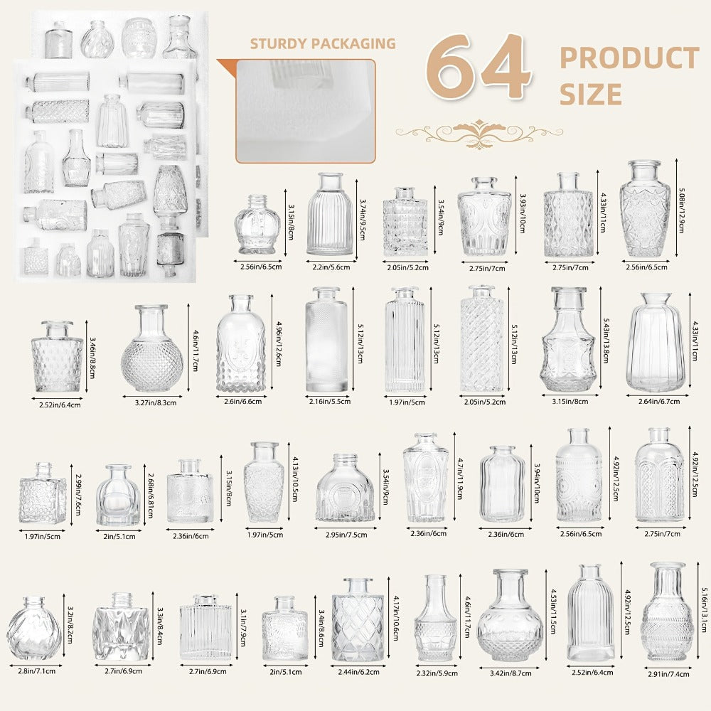 Glass Bud Vases Set of 64 Small Clear Flower Vases for Centerpieces Wedding Table Decor Rustic Vintage Home Decoration Multi-Size Mini Vase Bulk Set