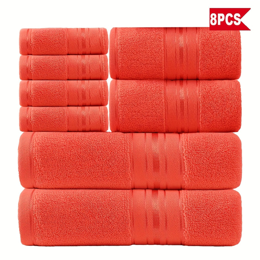 Cotton Bath Towel Set 8 Piece 550GSM Vintage Striped - 100% Cotton Hotel Quality Soft Absorbent Machine Washable | 2 Bath 2 Hand 4 Washcloths | 15 Colors | Bathroom Hotel Spa Gift
