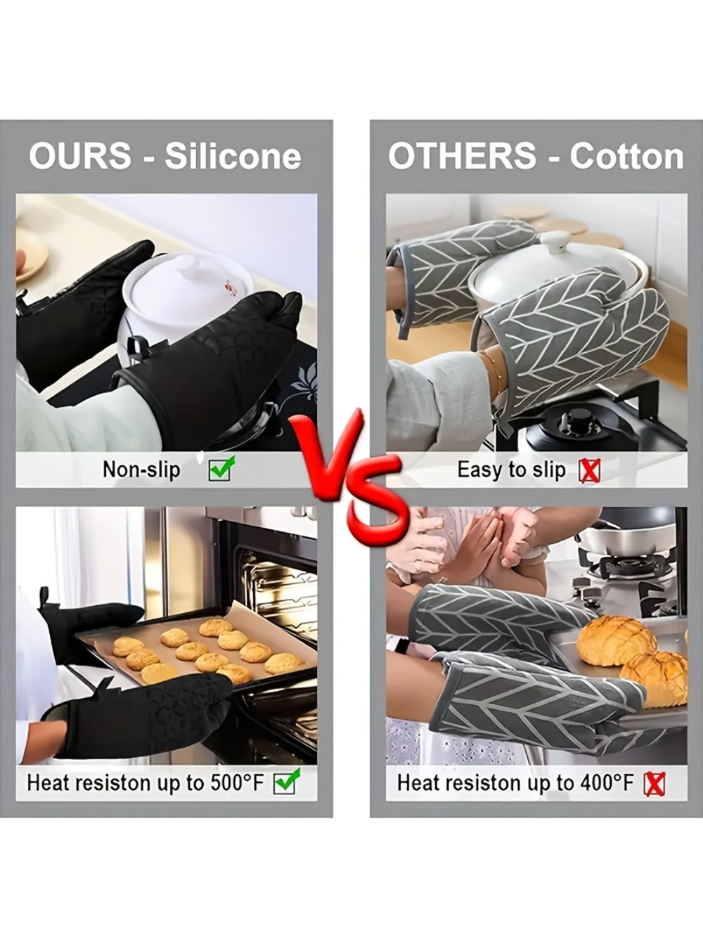 Oven Mitts and Pot Holders Set 6 Piece Heat Resistant Kitchen Gloves Non-Slip Cooking Mitts with Potholder