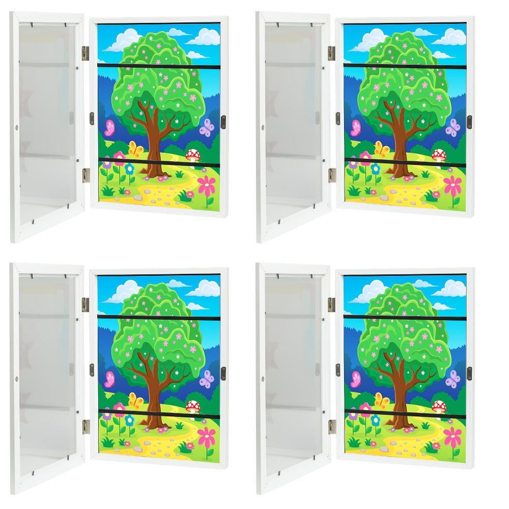 Kids Art Frames Front Opening Changeable Artwork Display Frames for Children Drawings Crafts Photos Wall Gallery - Set of 2 or 4, Black White Wood Grain