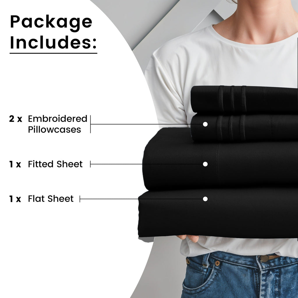 Fitted Sheet Set 6-Piece Brushed Polyester Deep Pocket Bed Sheets 20 Colors Hotel Luxury Soft Bedding with Embroidered Pillowcases