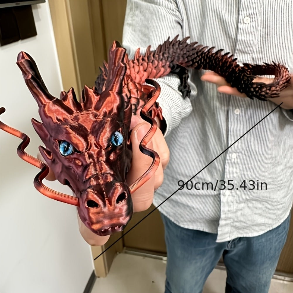 3D Printed Chinese Dragon Figurine 35.4¡± Poseable Articulated Joints Flexible Desk Sculpture Home Office Decor Collectible Gift