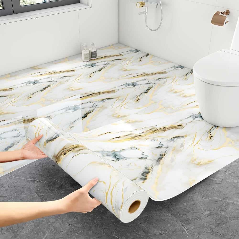 Peel and Stick Floor Tile Sticker 15.7¡±x118¡± Self-Adhesive Marble Pattern Vinyl Roll ¨C 3mm Thick Removable Flooring for Kitchen Backsplash, Bathroom, Shower Room & Home Renovation