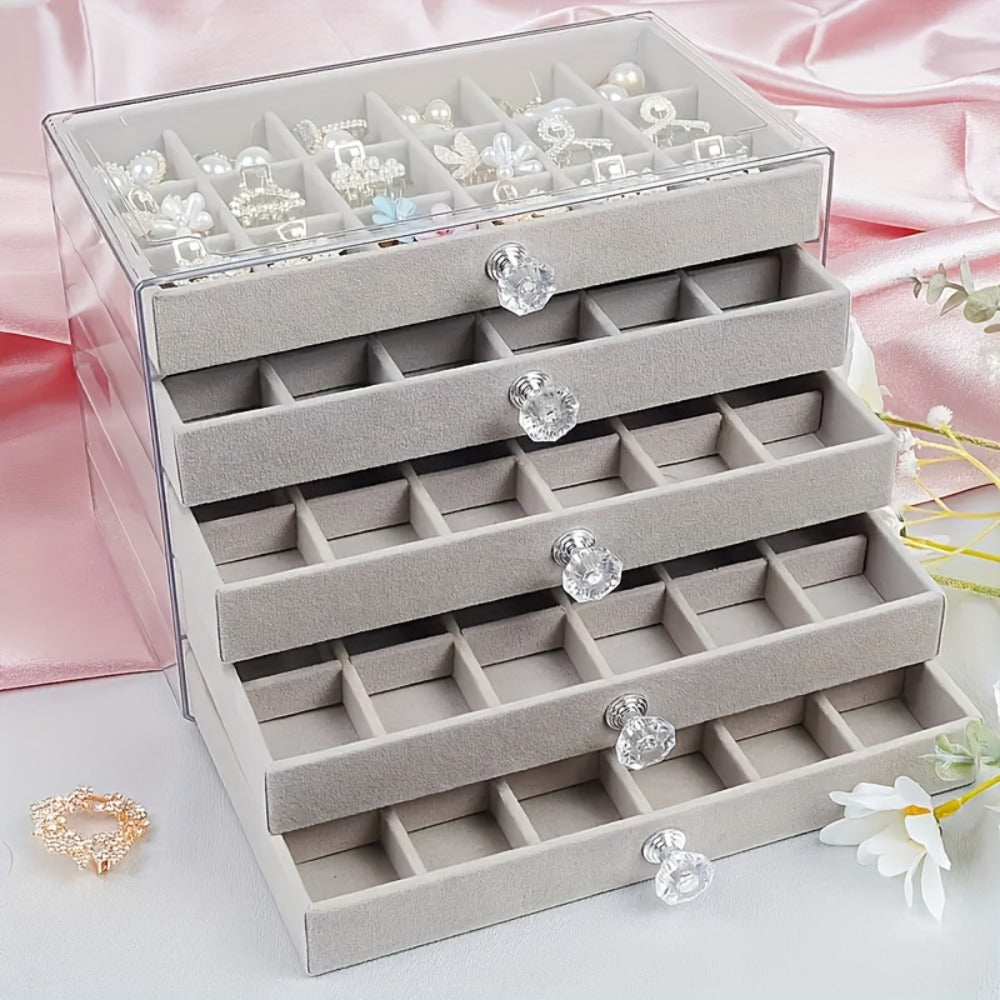 5-Tier Jewelry Box Organizer with Drawer Luxury Glam Storage