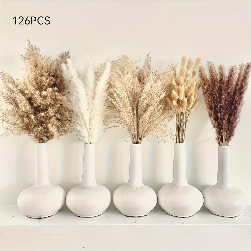 Dried Pampas Grass Decor 17 Inch Natural Bouquet | Boho Home Wedding Party Flower Arrangement White Pampas Brown Reed Bunny Tail Easter Basket Stuffers Mother's Day Gift