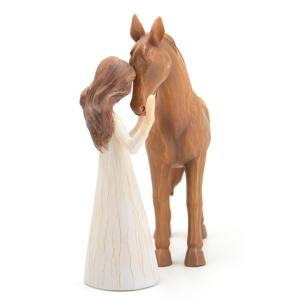 Horse Figurine Gift for Girls Women Hand-Painted Resin Girl with Horse Sculpture Cowgirl Equestrian Decor Ornament for Home Shelf Tabletop Birthday Christmas Valentine Gift Horse Lover
