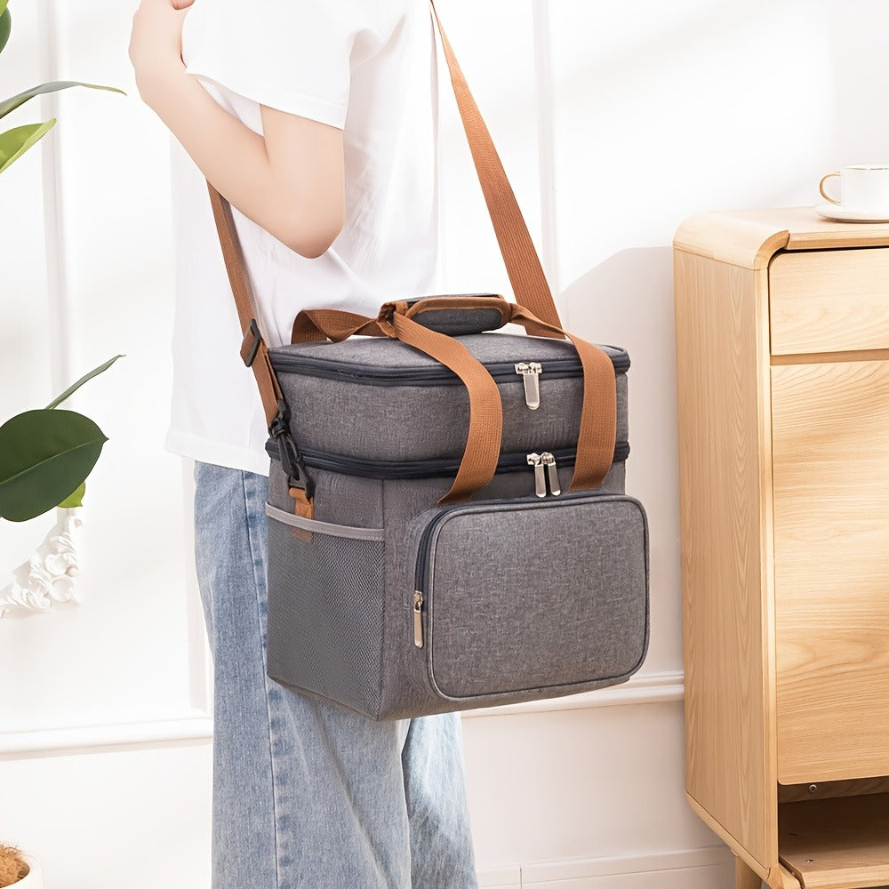 Insulated Lunch Bag with Shoulder Strap - Double Layer Leakproof Cooler Tote for Women Men Work Office School Picnic Beach Outdoor, Expandable Thermal Lunch Box Bag Keeps Food Cold or Hot, Lightweight Durable Design in Multiple Colors