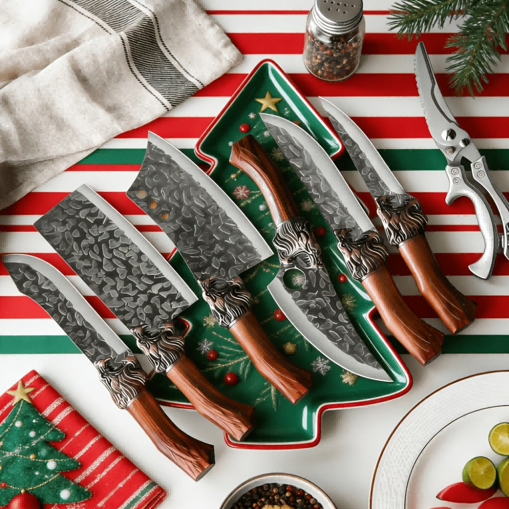 Kitchen Knife Set 7 Piece Professional Stainless Steel - Ultra Sharp Chef Knives with Boning, Slicing, Carving, Fish, Butcher Knife & Scissors for Meat