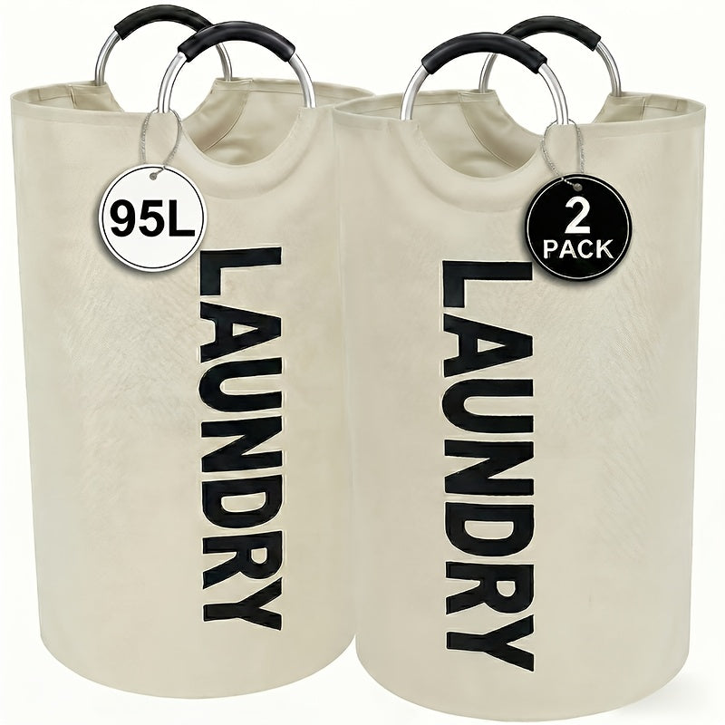 Laundry Basket 2pcs Large Foldable 25.1 Gallon, Collapsible Elevated Hamper with Half-Ring Handles for Bedroom, Bathroom & Laundry Room, Multiple Color Options