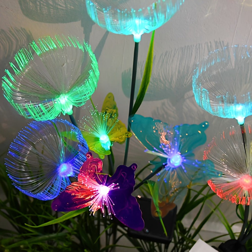Solar Garden Lights 4-Pack, Fiber Optic Jellyfish Butterfly Stake Lights with 7-Color Changing LED & IP65 Waterproof ¡ª Solar Outdoor Lights for Garden Path, Yard, Patio & Holiday Decor