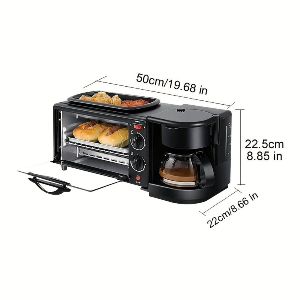 3-in-1 Breakfast Station Maker - Coffee Maker + Toaster + Frying Pan Combo, One-Touch Timing Fast Cooking, All-in-One Breakfast Machine 110V US Plug for Home Kitchen Apartment Dorm