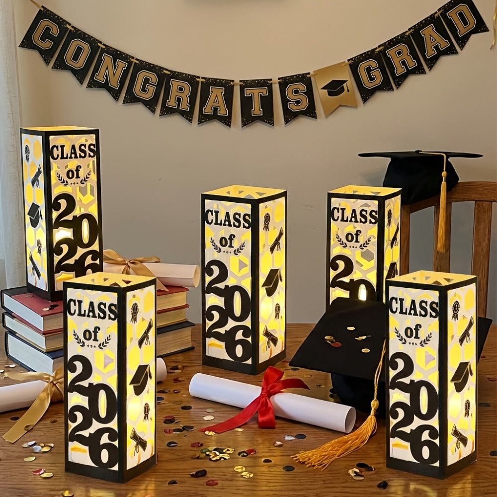 Graduation Centerpieces Decorations 6pcs Class of 2026 | Paper Lantern Boxes No Electricity Needed Congrats Grad Party Supplies for College High School Celebration Table Decor 6 Colors