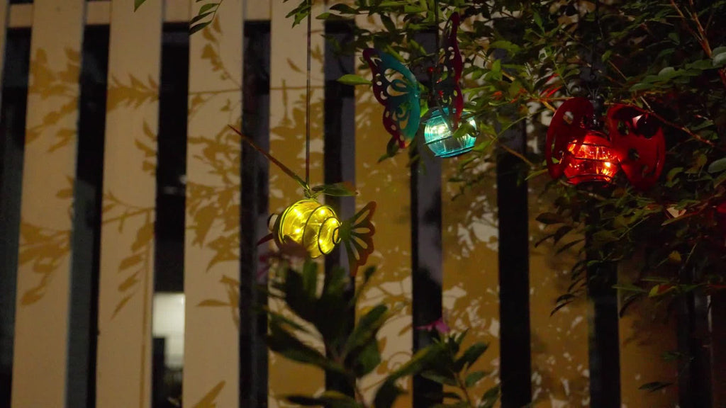 Solar Hanging Ornament Lights Ladybug & Butterfly ¨C Waterproof Indoor Outdoor Decorative Garden Light with Spring Clips for Patio, Balcony, Porch & Trail, 5.5x2.5in