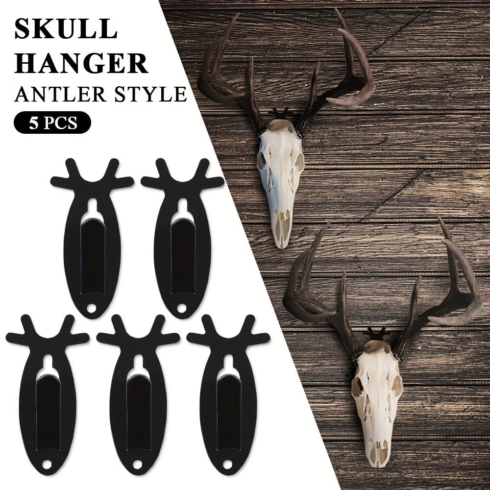 Deer Head Wall Hooks Set of 5 | Rustic Antler Wall Mount Coat Hook | Heavy Duty Steel | Entryway Bedroom Bathroom Balcony Home Decor