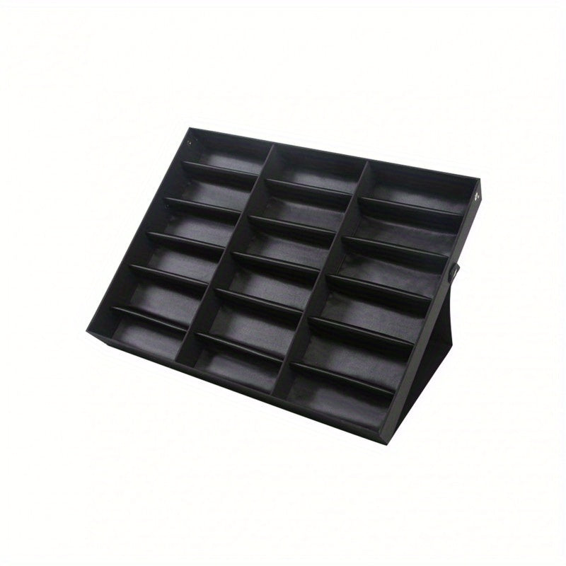 Eyeglass Organizer Box 18 Grid - Velvet Sunglasses Display Case with Foldable Cover, Scratch-Proof Storage for Glasses & Jewelry, Black or White