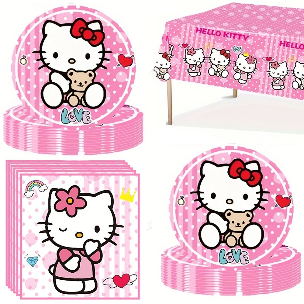 Hello Kitty Party Supplies Set 41pcs Pink Disposable Plates Napkins Tablecloth Birthday Decoration Kit