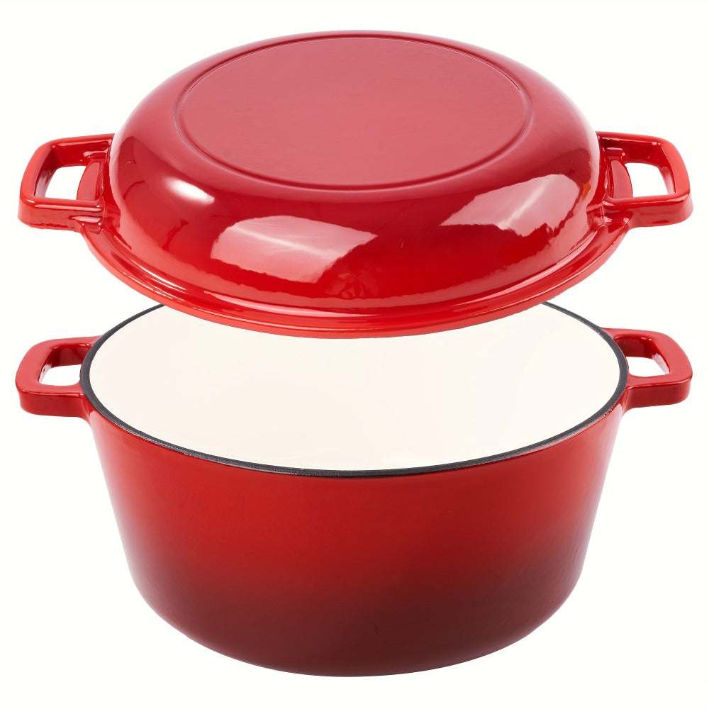 Dutch Oven 6 Quart Enameled Cast Iron 2-in-1 Pot and Bread Baker Nonstick Oven Safe to 500¡ãF Dual Handles Compatible with All Stovetops Including Induction for Bread Baking Cooking Stewing Braising