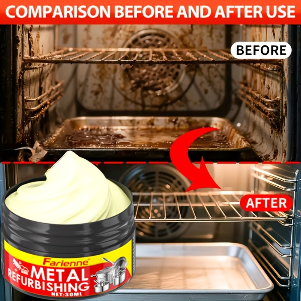 Metal Polishing Paste with Sponge Chrome & Stainless Steel Polish Gloss Agent No Residue Coconut Oil Formula for Painted Metals Car Jewelry Household