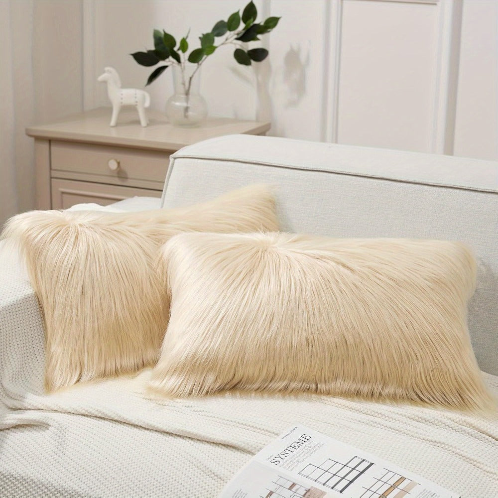 Faux Fur Throw Pillow Covers Pack of 2 ¨C Luxury Soft Fluffy Decorative Cushion Covers for Couch Bed Sofa, Pet Friendly, Zipper Closure