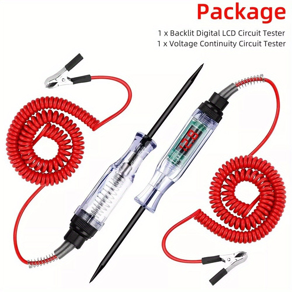 Circuit Tester Pen 2 Pack 6-24V Digital Electric Voltage Tester Automotive Test Light for Car Truck Sensor Battery Fuse Testing ABS Insulated 270cm Spring Wire