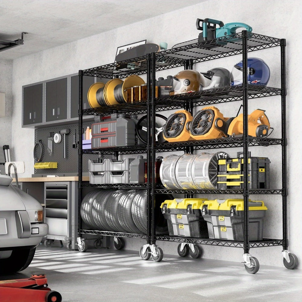 Metal Storage Shelving Unit Heavy Duty Adjustable 4 5 Tier Steel Shelf Rack for Garage Kitchen Pantry Workshop Black Chrome MZG