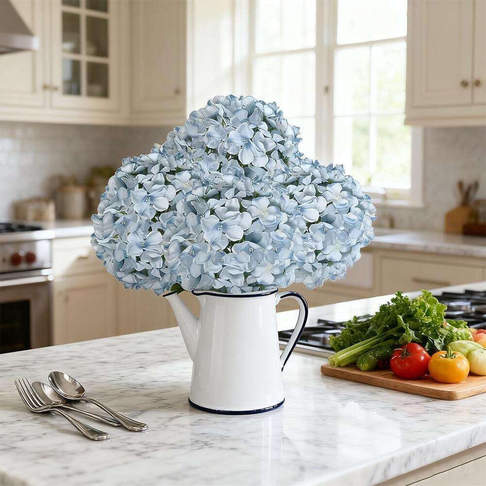 Artificial Hydrangea Flowers 20pcs 16 Inch | Silk Fake Hydrangea Stems for Wedding Home Bedroom Kitchen Decor | Birthday Christmas Exhibition Display in Blue White
