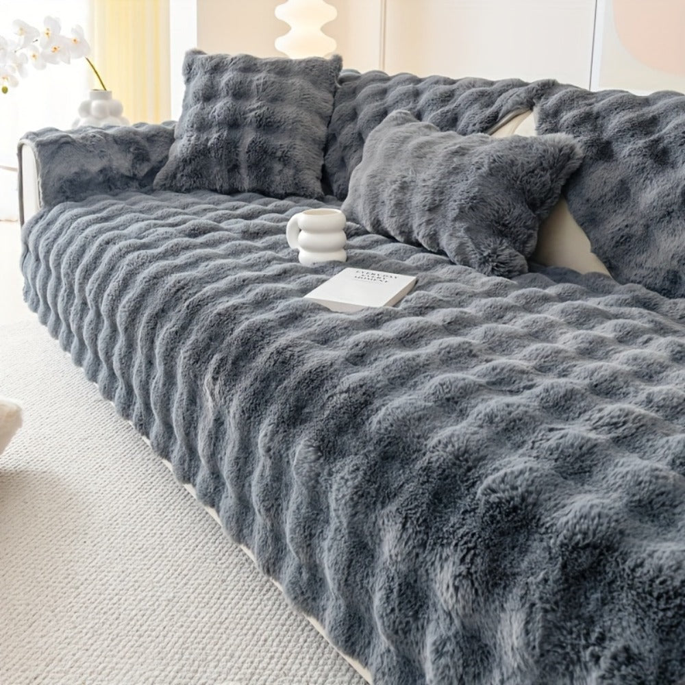 Faux Rabbit Plush Sofa Cover Winter Warm Thickened Anti-Slip Pet Friendly Cushion Protector for Living Room Bedroom Office 1 2 3 4 Seater
