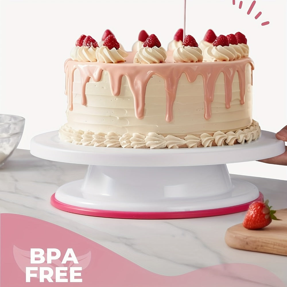 Cake Decorating Set 22-Piece with Rotating Turntable Stand, Stainless Steel Piping Tips, Pastry Bags, Icing Spatula & Scrapers, Complete Cake Decoration Kit for Beginners and Home Bakers, Pink
