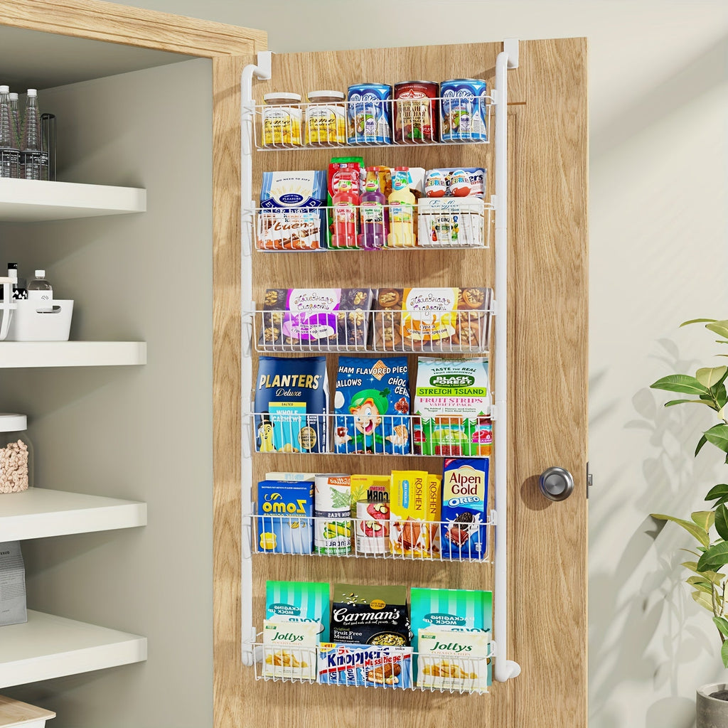 Over The Door Organizer - Heavy Duty Multi-Layer Pantry Storage Rack for Kitchen Bathroom Laundry Room, Space Saving Door Hanging Shelf, 6 or 8 Tier Metal Spice Food Storage Cabinet