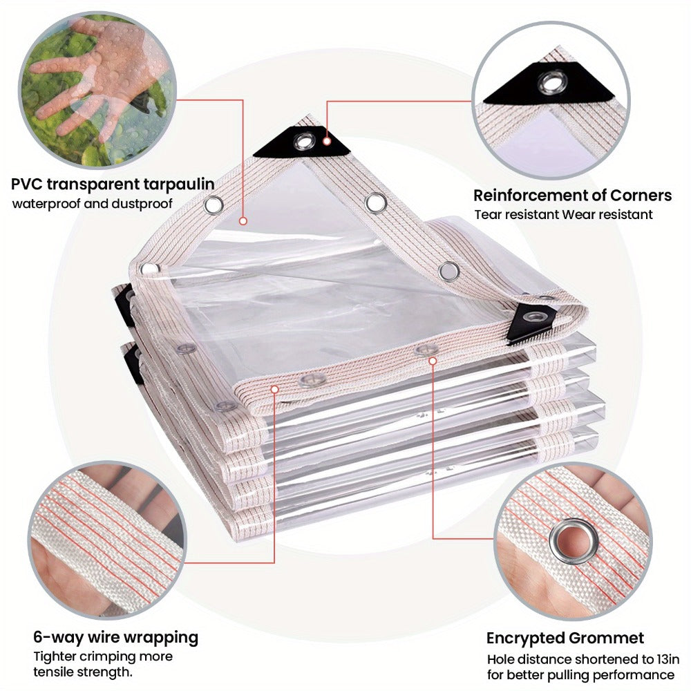 Clear Waterproof Tarp Heavy Duty Transparent PE Tarpaulin with Grommets ¨C Rainproof Cover for Porch Canopy Henhouse Plant Camping & Outdoor Garden, Multi-Size