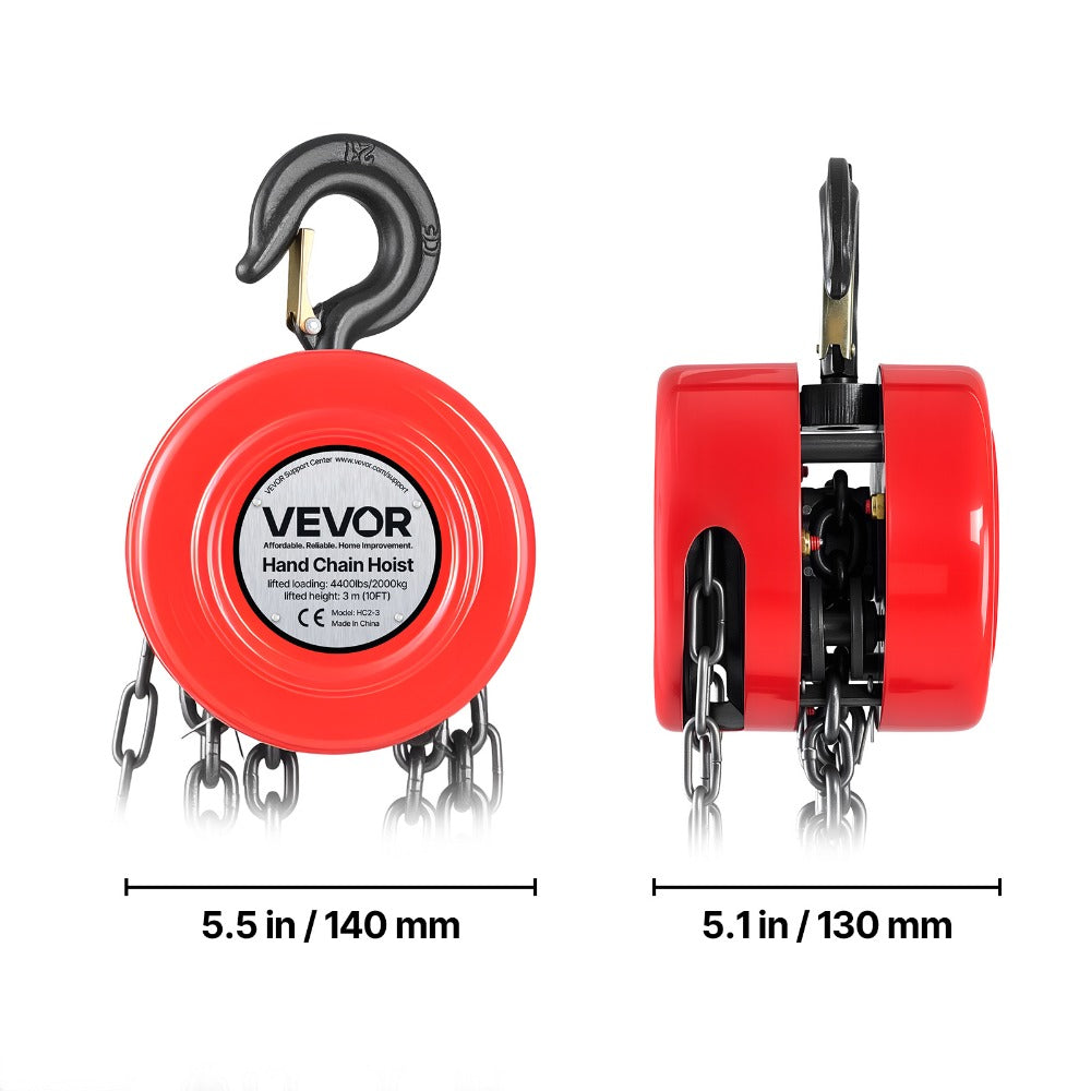 Hand Chain Hoist 2200 lb / 4400 lb Manual Chain Block with G70 Chain ¨C 8 ft / 10 ft / 20 ft Lift Height, 360¡ã Rotating Hooks, Security Brake, for Garage, Construction & Warehouse Lifting