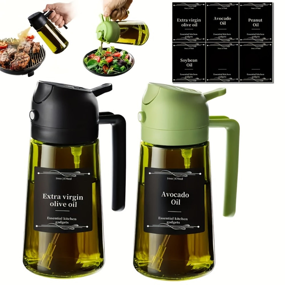 Glass Olive Oil Dispenser Bottle 2pcs 2-in-1 Oil Dropper and Cooking Sprayer with Automatic Flip Cap Spill Proof Food Grade for Kitchen BBQ Outdoor Cooking