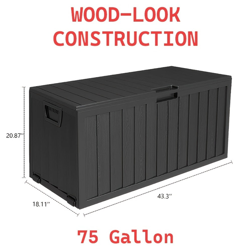 Waterproof Deck Box Outdoor Storage Cabinet 35/75 Gallon ¨C Enhanced Version with Handles & Wheels | Large Patio Storage Box for Pool Accessories, Garden Tools & Outdoor Gear | Easy Assembly Lockable