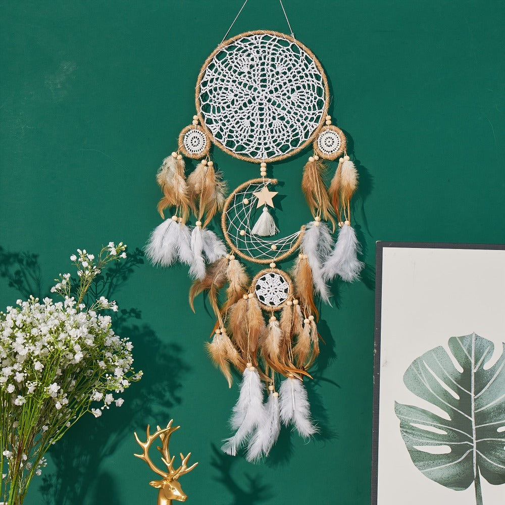 Dream Catcher Wall Decor 5 Pack Large Handmade Boho Dream Catchers Moon Sun Wall Hanging Decoration Bohemian Bedroom Decor Aesthetic Room Decor Bed Decoration Boho Wall Art Camel