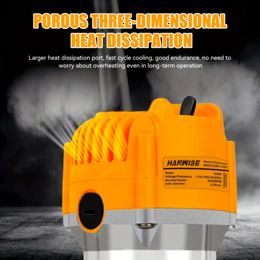 Wood Router 800W 35000 RPM Compact Electric Router Tool | 15-Piece 1/4¡± Bit Set for DIY Woodworking, Edge Trimming, Slotting, Carving & Contour Processing ¨C Variable Speed Rotary Tool
