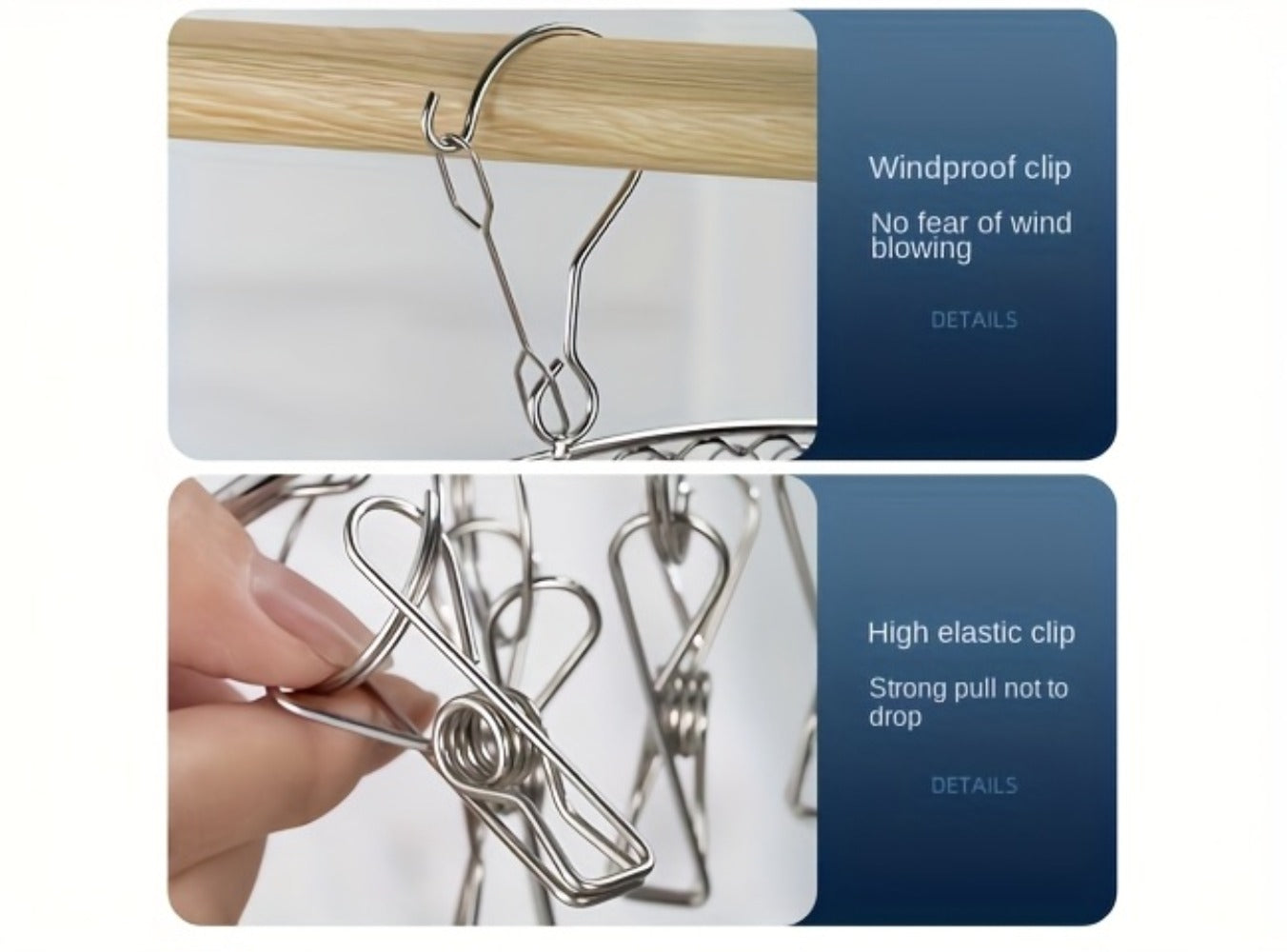 Clothes Drying Rack with Clips Stainless Steel Laundry Hanger Windproof Skidproof Multi-Clip Sock Underwear Dryer for Home Bedroom Balcony ¨C 30/40/50 Clips