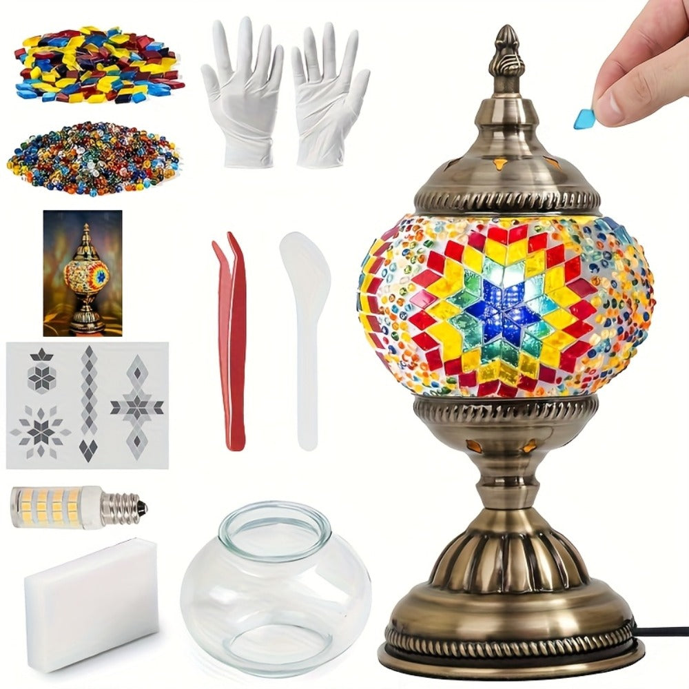Moroccan Table Lamp Handmade DIY Turkish Lamp Dimmable Glass Metal Brass Bohemian Bedside Night Light with Remote for Bedroom Living Room Office Vintage Boho Home Decor Gift Multiple Colors