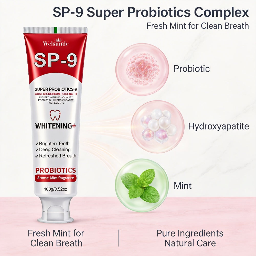 Probiotic Toothpaste with Hydroxyapatite ¨C Super Probiotics-9 European Formula, Deep Cleaning & Gum Care, Mint Fresh Breath, Teeth Brightening Oral Care Gift for Women & Men, 100g