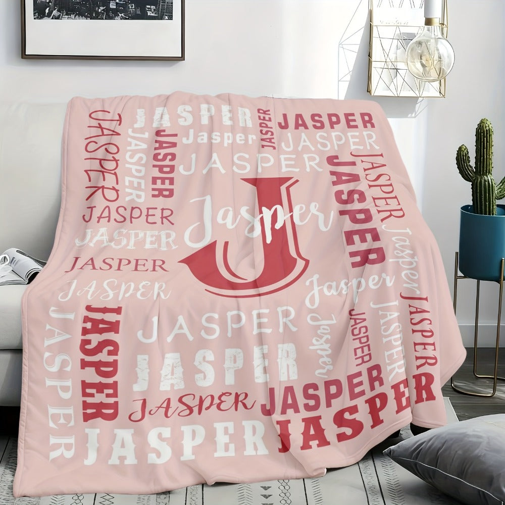 Personalized Flannel Blanket 280GSM Custom Name - Soft All-Season Throw Blanket for Home Picnic Travel, Cozy Polyester Gift Blanket Multi-Color Options