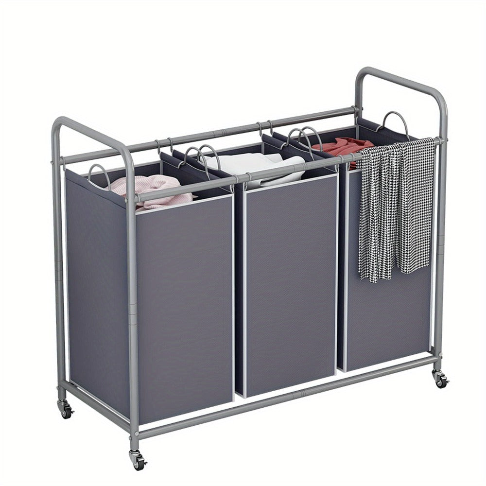 3-Bag Laundry Sorter Cart 63.4 Gallon ¨C Rolling Hamper with Lockable Wheels & Removable Bags, Heavy-Duty Fabric Laundry Basket for Bedroom & Laundry Room, Black Gray Beige Brown