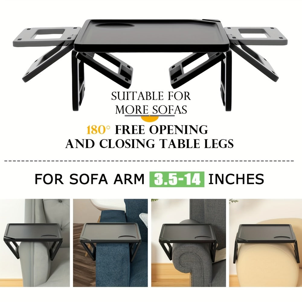 Bamboo Sofa Arm Tray with Folding Legs ¨C Clip-On Couch Armrest Table for Snacks Drinks Remote Control Living Room Bedroom Breakfast Tray Natural Rectangular