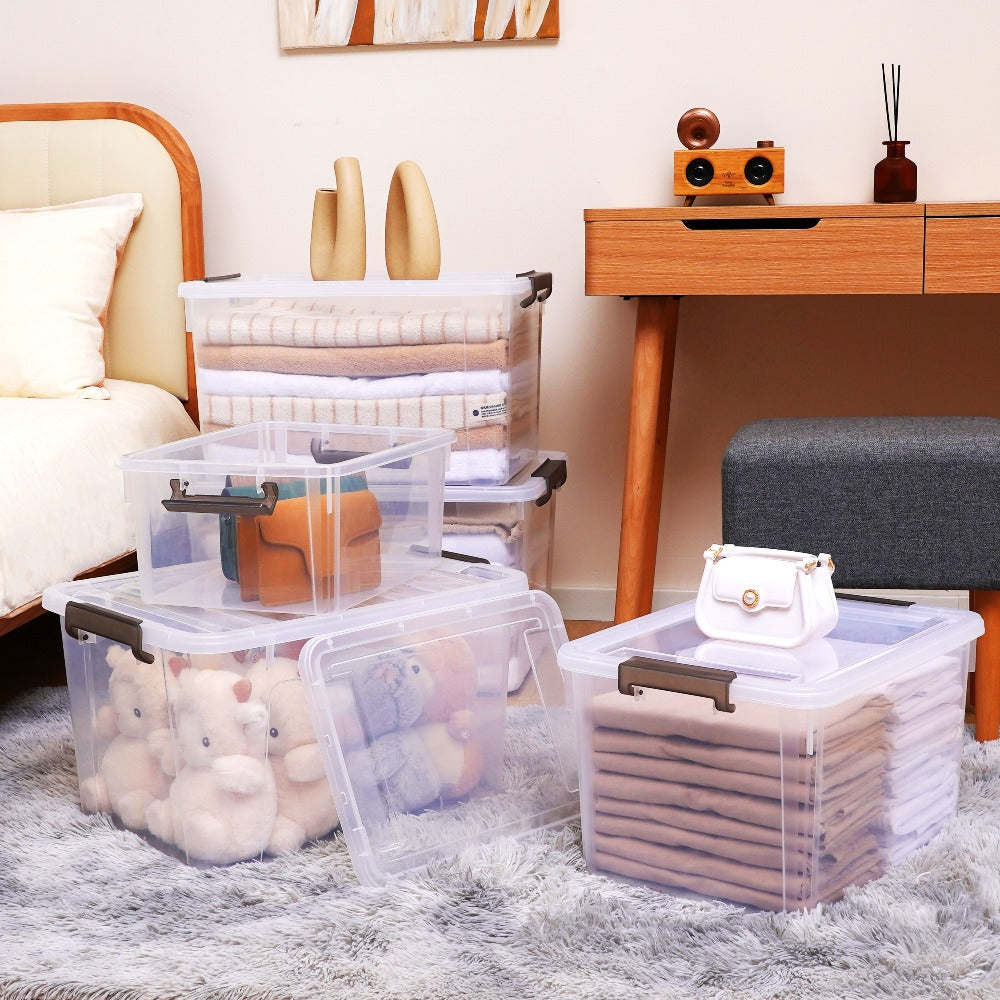 Clear Plastic Storage Bins with Lids 6 Pack Stackable Storage Containers with Snap-Tight Locks for Home, Office, Garage & Basement ¨C 17QT or 21QT, BPA-Free